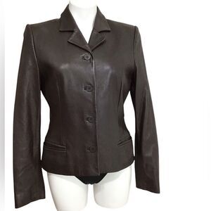 Trussardi Collezione Pelle Brown Leather Blazer Jacket Size 44